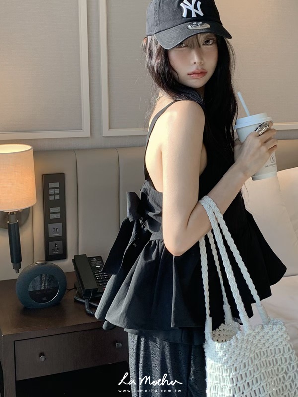 後綁帶澎感襯衫背心